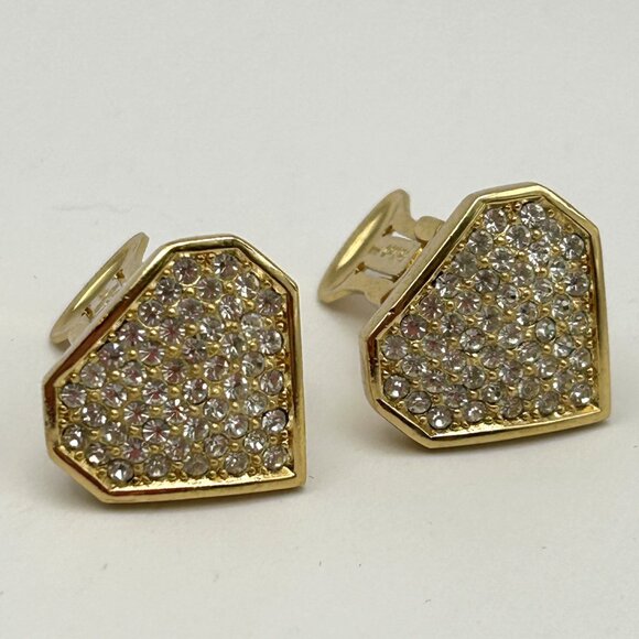 Vintage Christian Dior Clip on Earrings Gold Tone Pave Rhinestone Signed - Picture 8 of 12